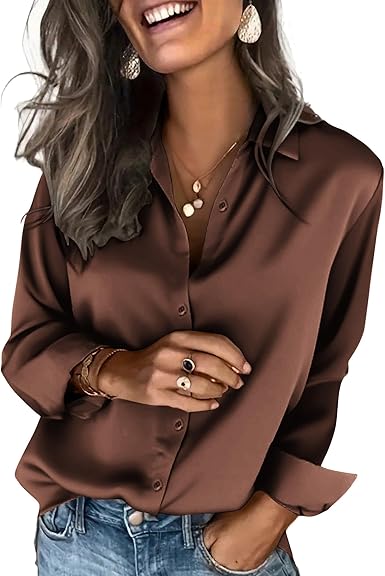 Women's Satin Shirt, Silk Button-Down Shirt, Long Sleeve, Business Casual Top