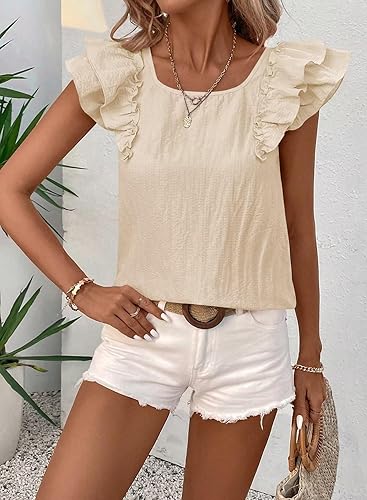 Women's Bow-Tie Back Top, Round Neck, Ruffled Short Sleeve Shirt, Cute Babydoll Chiffon T-Shirt, Women's Summer Fashion Waist-Tie Outerwear